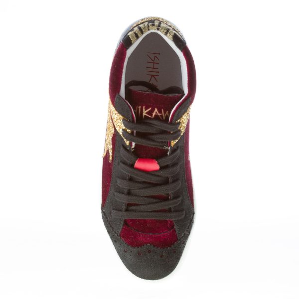 ISHIKAWA donna sneaker Japan Mid Cut in velluto BORDEAUX più nero - immagine 7