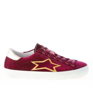 ISHIKAWA donna sneaker Low in velluto BORDEAUX più oro
