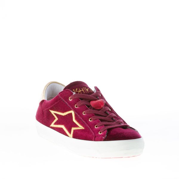 ISHIKAWA donna sneaker Low in velluto BORDEAUX più oro - immagine 2