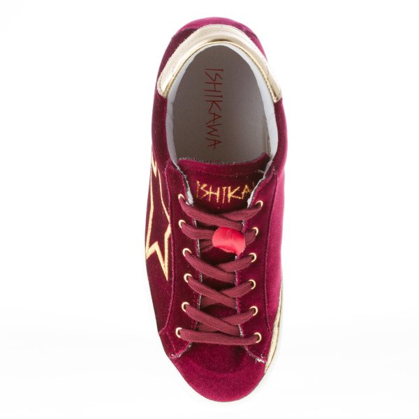 ISHIKAWA donna sneaker Low in velluto BORDEAUX più oro - immagine 7