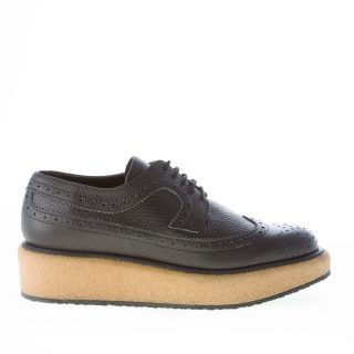 PALOMA BARCELO' donna scarpa stringata Florida in pelle di cervo NERO. Zeppa 4,5 cm