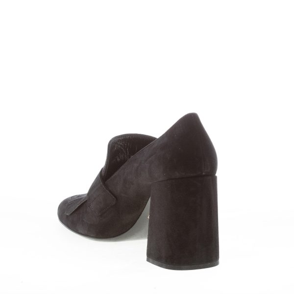 PRADA donna mocassino in camoscio NERO con frangia e bottone dorato. Tacco 8,5 cm - immagine 4