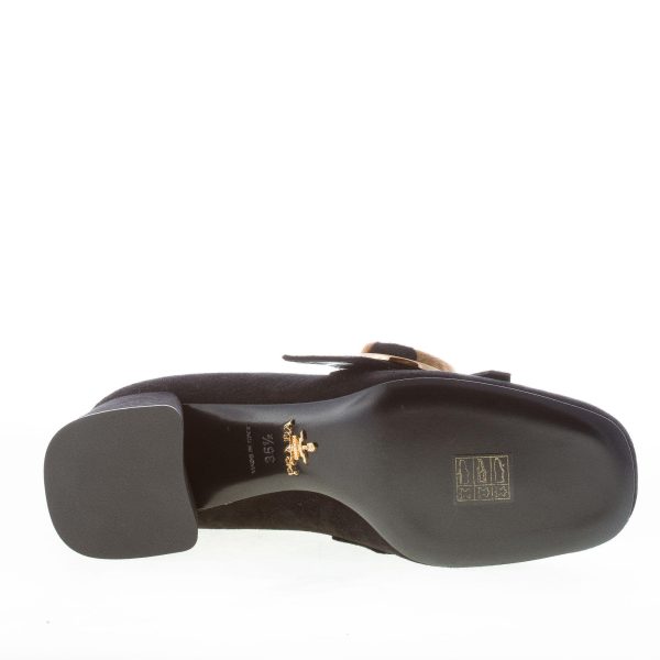 PRADA donna mocassino in camoscio NERO con frangia e bottone in pony leopardato. Tacco 5,5 cm - immagine 8