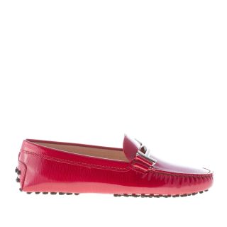 TOD'S donna mocassino gommini in pelle stampata ROSSO lucente con morsetto doppia T