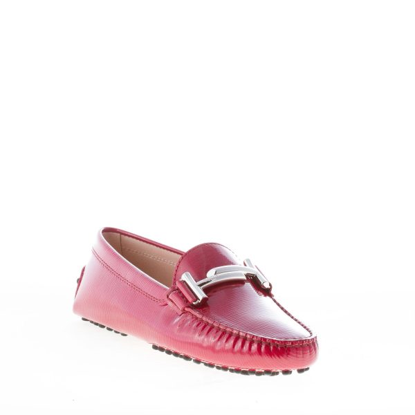 TOD'S donna mocassino gommini in pelle stampata ROSSO lucente con morsetto doppia T - immagine 2