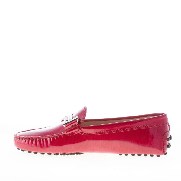 TOD'S donna mocassino gommini in pelle stampata ROSSO lucente con morsetto doppia T - immagine 6