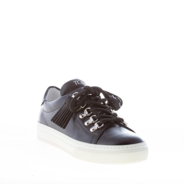 TOD'S donna sneaker in pelle NERO con frange e nappine fermalacci - immagine 2