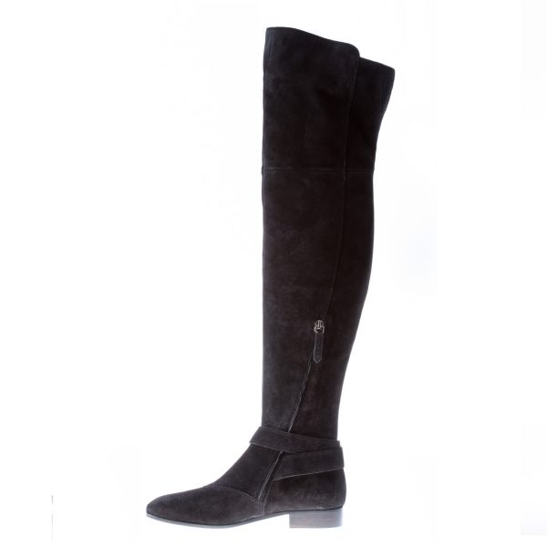 GUCCI donna stivale Dioniso sopra il ginocchio in camoscio NERO con fibbia testa di tigre. Tacco 2,5 cm - immagine 4