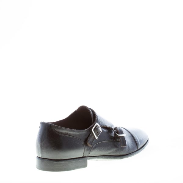 GREEN GEORGE uomo scarpa con doppia fibbia in pelle NERO a punta sfilata. Suola in cuoio - immagine 3