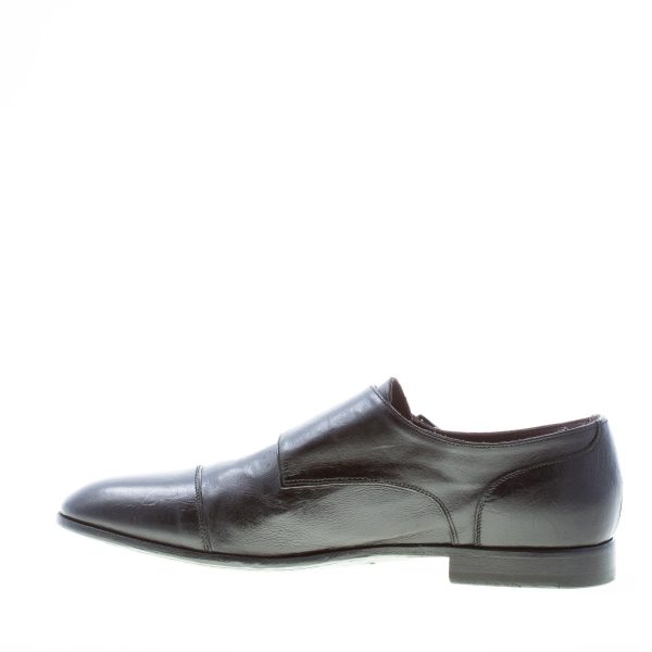 GREEN GEORGE uomo scarpa con doppia fibbia in pelle NERO a punta sfilata. Suola in cuoio - immagine 5