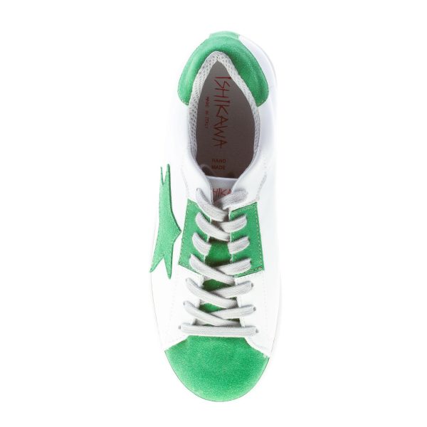 ISHIKAWA uomo sneaker bassa in pelle BIANCO più camoscio verde - immagine 7