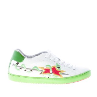 ISHIKAWA donna sneaker bassa in pelle BIANCO più verde con ricamo serpente