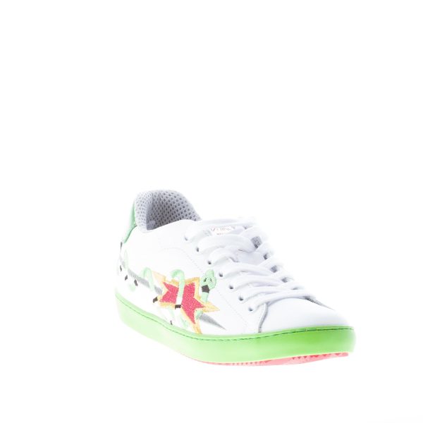 ISHIKAWA donna sneaker bassa in pelle BIANCO più verde con ricamo serpente - immagine 2