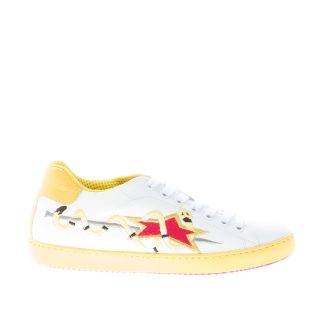 ISHIKAWA donna sneaker bassa in pelle BIANCO più giallo con ricamo serpente