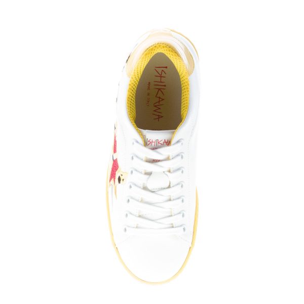 ISHIKAWA donna sneaker bassa in pelle BIANCO più giallo con ricamo serpente - immagine 7