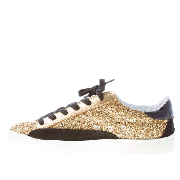 ISHIKAWA donna sneaker bassa in pelle e tessuto glitter ORO più nero - immagine 5