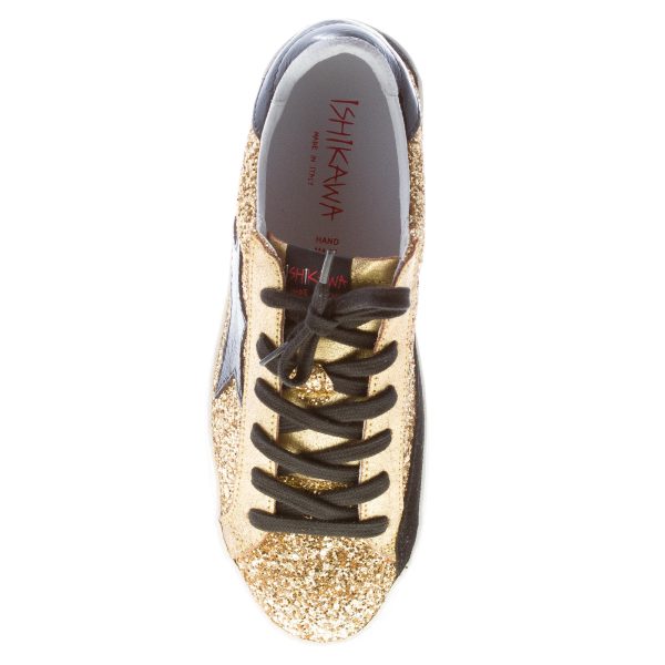 ISHIKAWA donna sneaker bassa in pelle e tessuto glitter ORO più nero - immagine 7