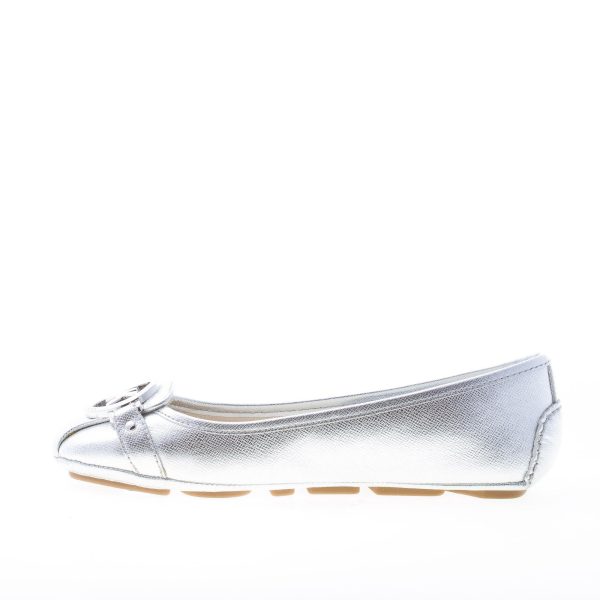 MICHAEL KORS donna ballerina Fulton in pelle saffiano ARGENTO con placca logo - immagine 5