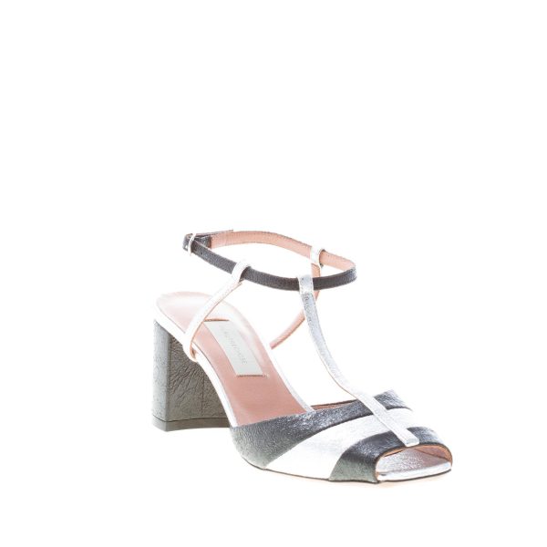 L'AUTRE CHOSE donna sandalo T-strap in pelle craquelé NERO e ARGENTO. Tacco 6,5 cm - immagine 2