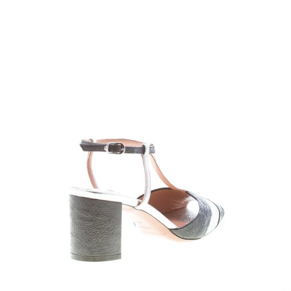 L'AUTRE CHOSE donna sandalo T-strap in pelle craquelé NERO e ARGENTO. Tacco 6,5 cm - immagine 3