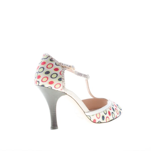 MINA BUENOS AIRES donna sandalo d'Orsay T-strap in tessuto MULTICOLORE a pois. Tacco 8 cm - immagine 3
