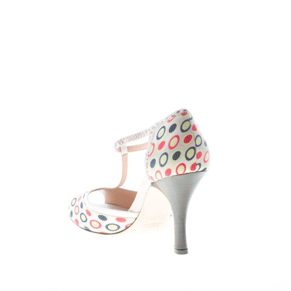 MINA BUENOS AIRES donna sandalo d'Orsay T-strap in tessuto MULTICOLORE a pois. Tacco 8 cm - immagine 4