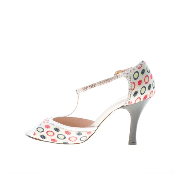 MINA BUENOS AIRES donna sandalo d'Orsay T-strap in tessuto MULTICOLORE a pois. Tacco 8 cm - immagine 5