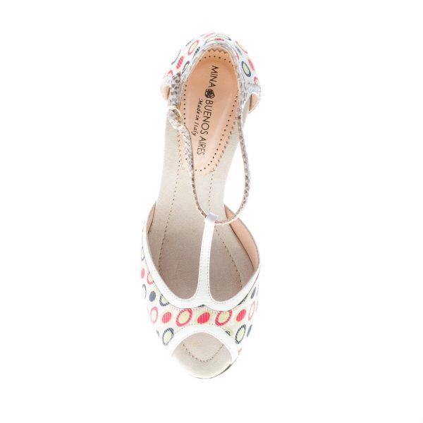 MINA BUENOS AIRES donna sandalo d'Orsay T-strap in tessuto MULTICOLORE a pois. Tacco 8 cm - immagine 7