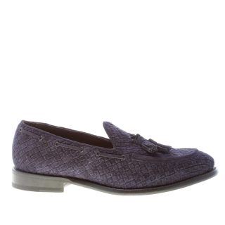 ORTIGNI uomo mocassino Goodyear in camoscio intrecciato BLU con nappine