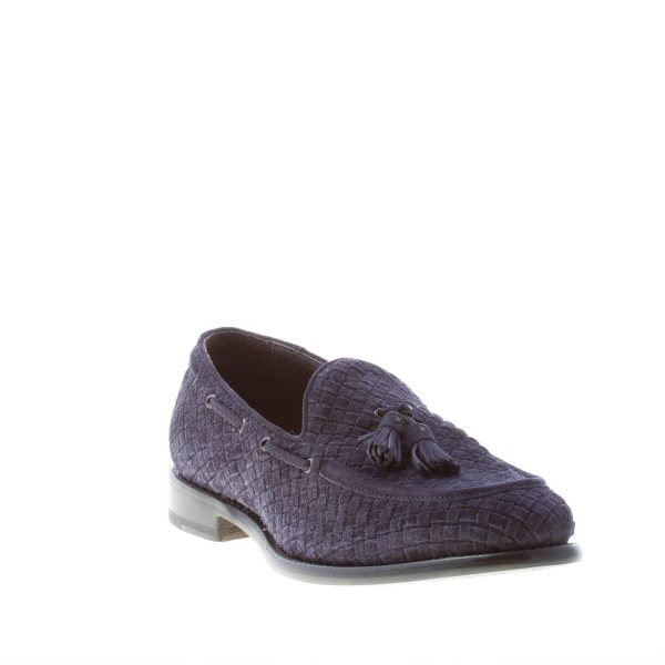 ORTIGNI uomo mocassino Goodyear in camoscio intrecciato BLU con nappine - immagine 2