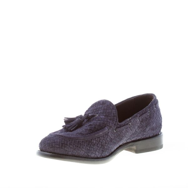 ORTIGNI uomo mocassino Goodyear in camoscio intrecciato BLU con nappine - immagine 6