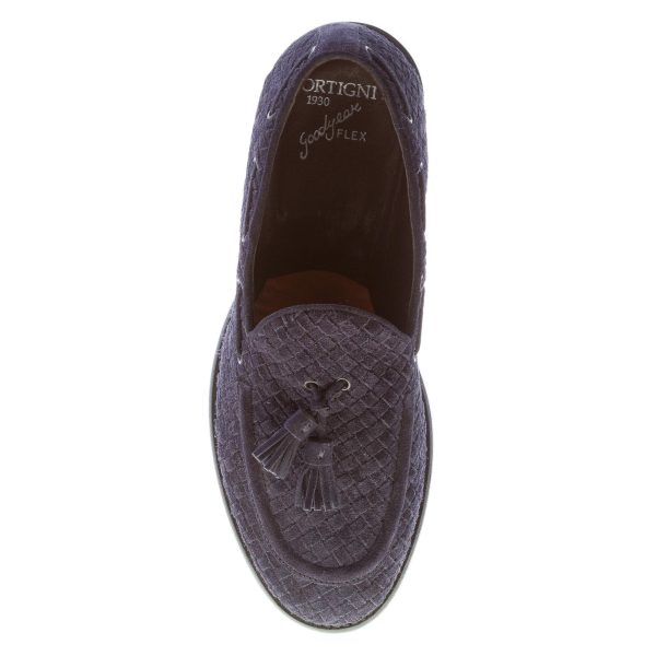 ORTIGNI uomo mocassino Goodyear in camoscio intrecciato BLU con nappine - immagine 7