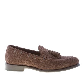 ORTIGNI uomo mocassino Goodyear in camoscio intrecciato TESTA DI MORO con nappine