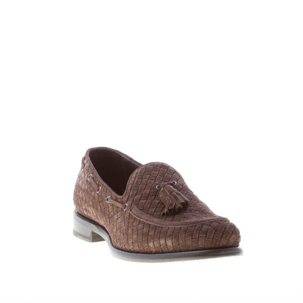 ORTIGNI uomo mocassino Goodyear in camoscio intrecciato TESTA DI MORO con nappine - immagine 2