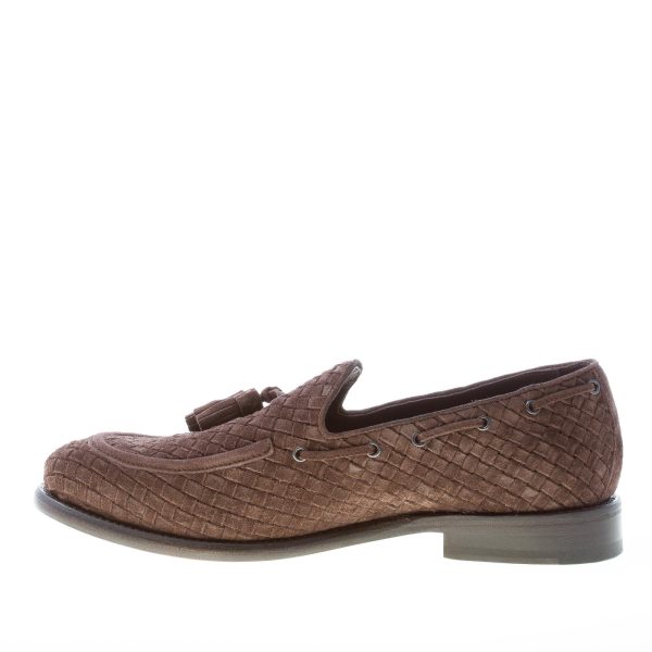 ORTIGNI uomo mocassino Goodyear in camoscio intrecciato TESTA DI MORO con nappine - immagine 5