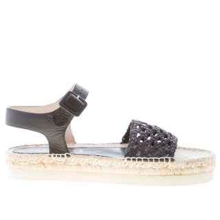 PALOMITAS donna sandalo in pelle NERO con fascia perforata. Zeppa 3,5 cm