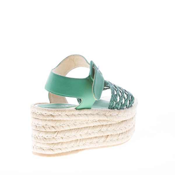 PALOMITAS donna sandalo in pelle VERDE con fascia perforata. Zeppa in corda 7,5 cm - immagine 3