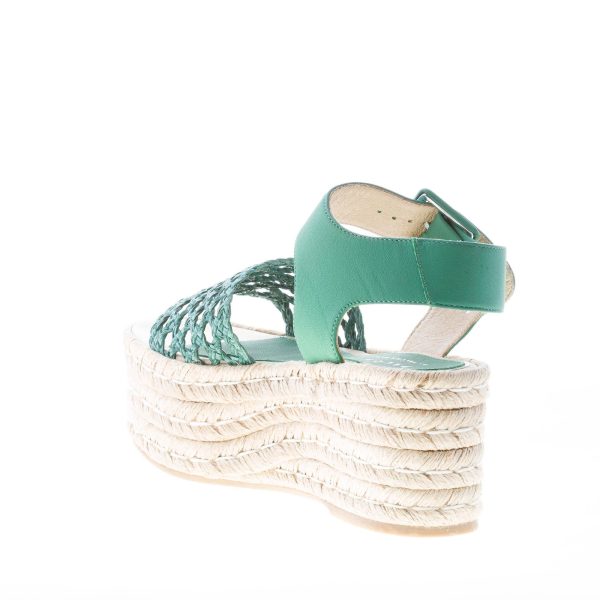 PALOMITAS donna sandalo in pelle VERDE con fascia perforata. Zeppa in corda 7,5 cm - immagine 4
