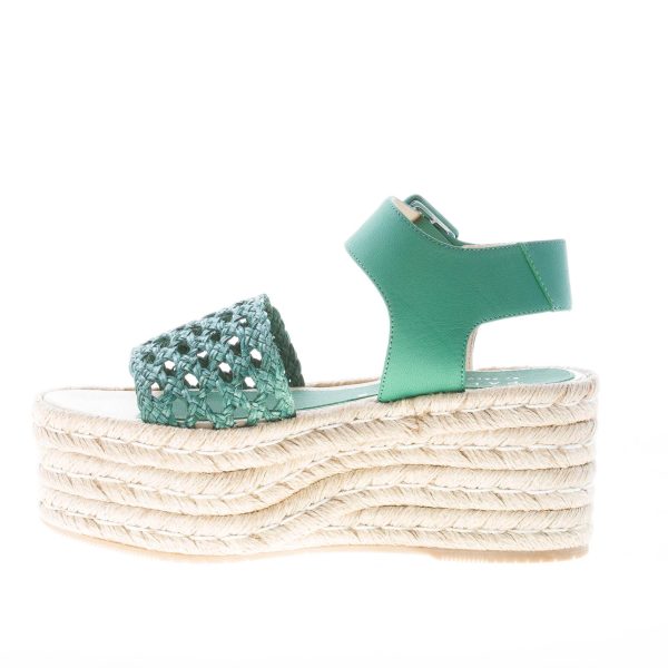 PALOMITAS donna sandalo in pelle VERDE con fascia perforata. Zeppa in corda 7,5 cm - immagine 5