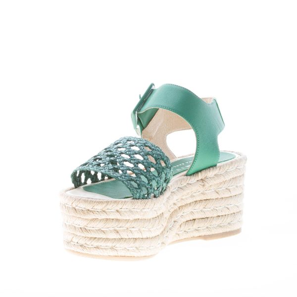 PALOMITAS donna sandalo in pelle VERDE con fascia perforata. Zeppa in corda 7,5 cm - immagine 6
