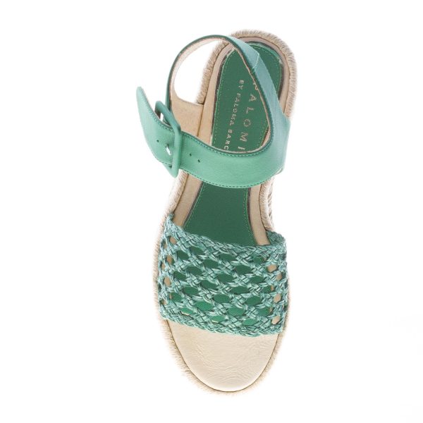 PALOMITAS donna sandalo in pelle VERDE con fascia perforata. Zeppa in corda 7,5 cm - immagine 7