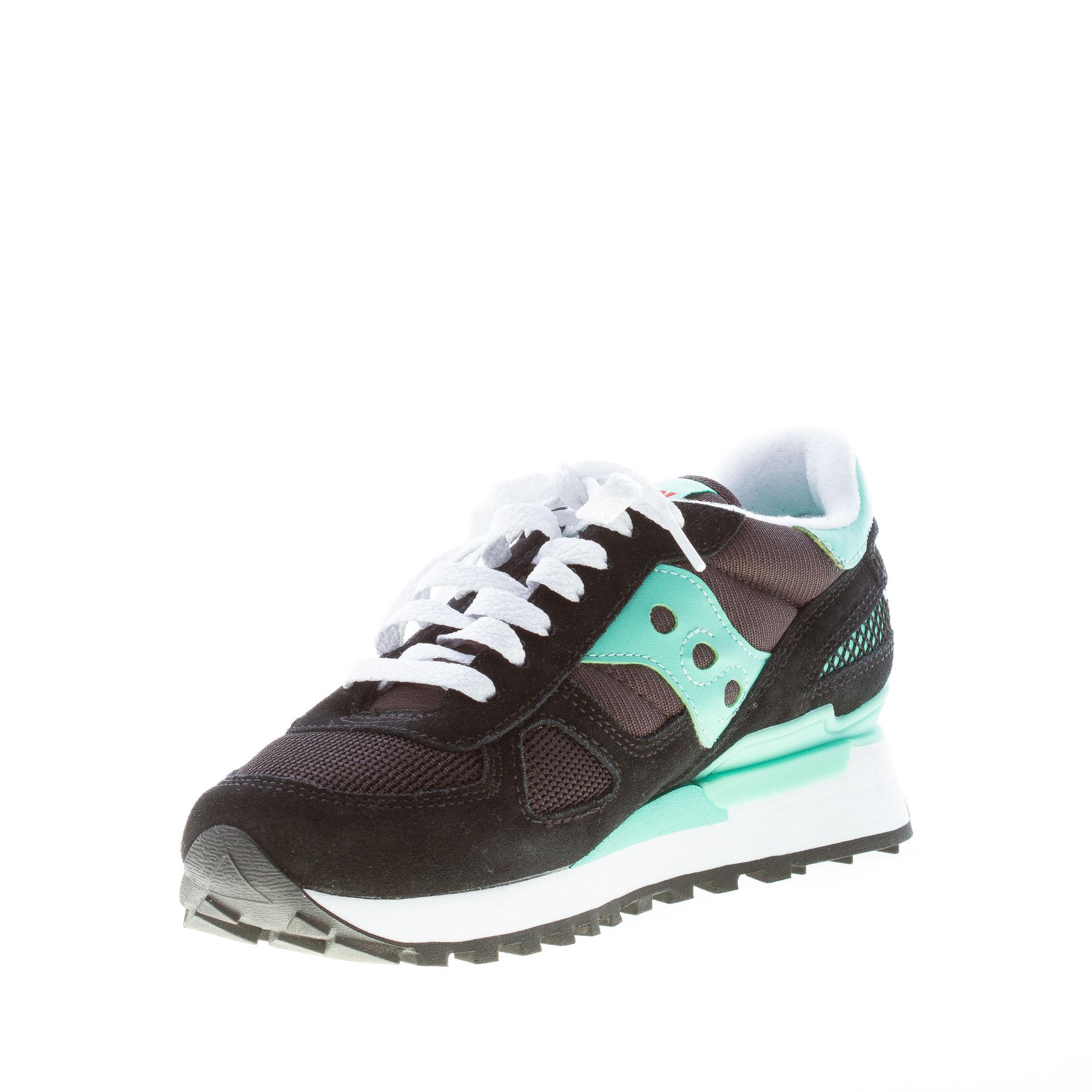 SAUCONY donna sneaker Shadow Original in camoscio e tessuto NERO piu VERDE acqua Strike Calzature