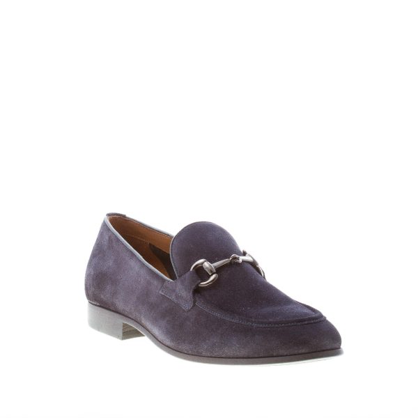 FABRIZIO SILENZI uomo mocassino artigianale in camoscio BLU con morsetto. Suola in cuoio - immagine 2