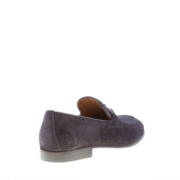 FABRIZIO SILENZI uomo mocassino artigianale in camoscio BLU con morsetto. Suola in cuoio - immagine 3