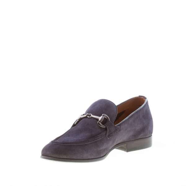 FABRIZIO SILENZI uomo mocassino artigianale in camoscio BLU con morsetto. Suola in cuoio - immagine 6