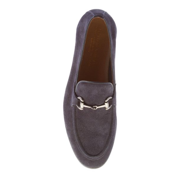 FABRIZIO SILENZI uomo mocassino artigianale in camoscio BLU con morsetto. Suola in cuoio - immagine 7