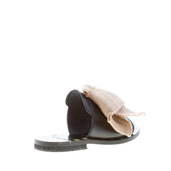 TIPI E TACCHI sandalo ciabatta bassa in pelle NERO con maxi fiocco in canvas tortora - immagine 3