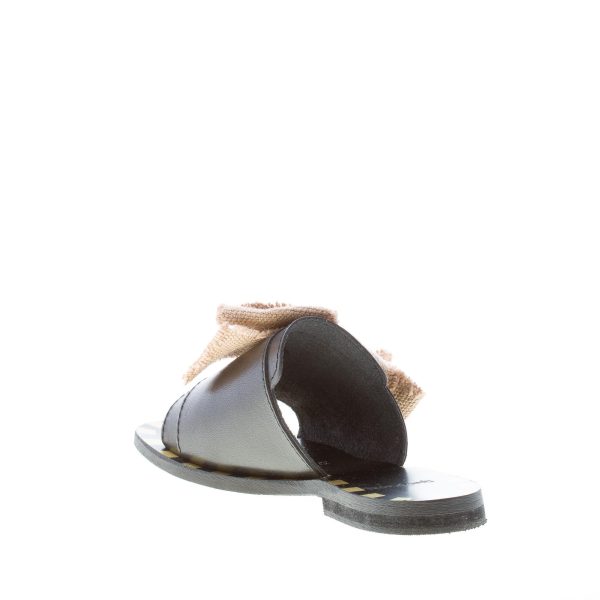 TIPI E TACCHI sandalo ciabatta bassa in pelle NERO con maxi fiocco in canvas tortora - immagine 4