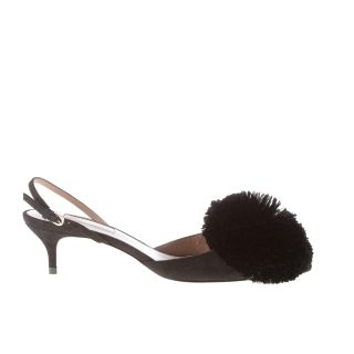 AQUAZZURA donna slingback Powder Puff in camoscio NERO con maxi pompon. Tacco 4,5 cm