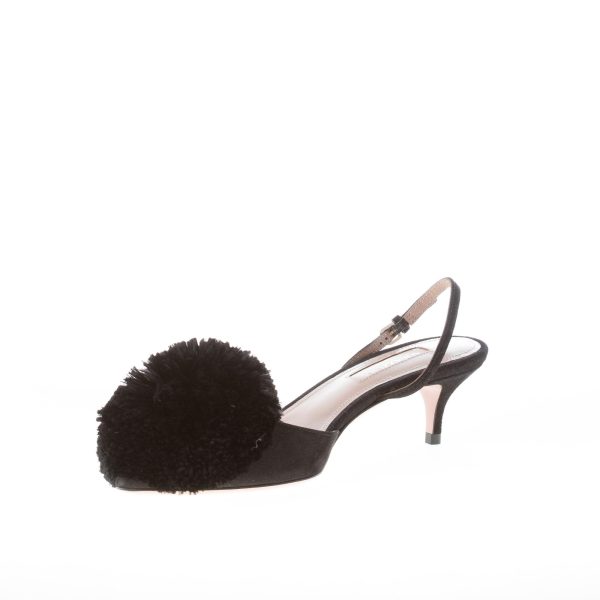 AQUAZZURA donna slingback Powder Puff in camoscio NERO con maxi pompon. Tacco 4,5 cm - immagine 6